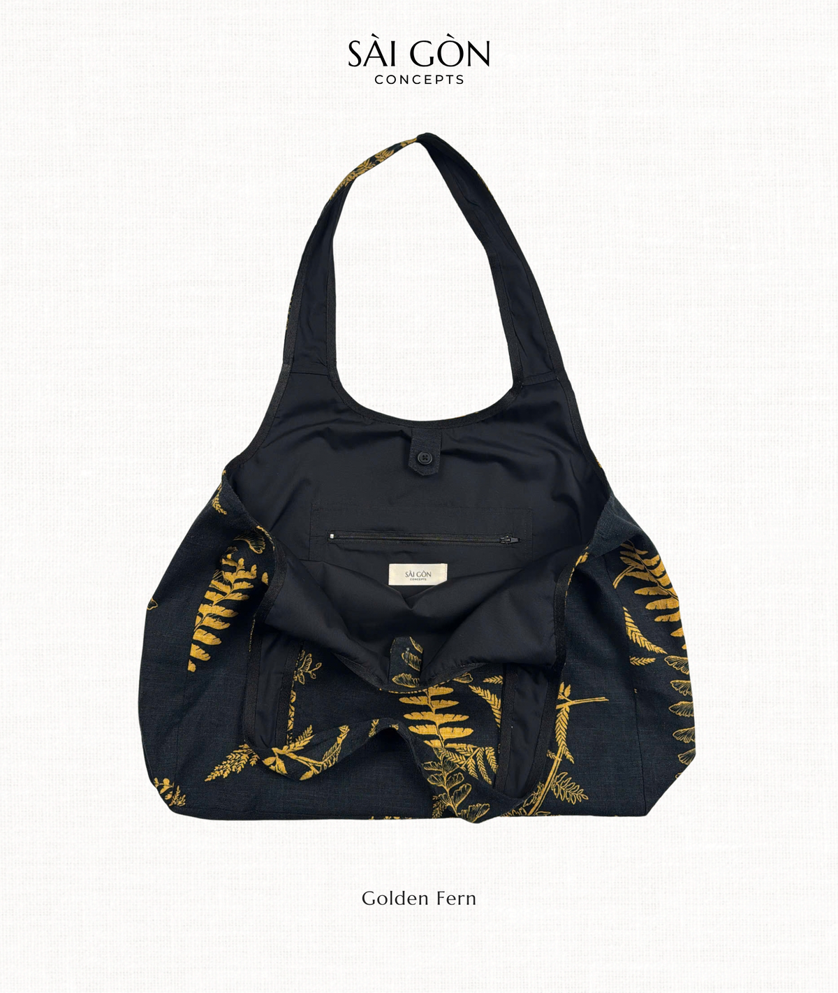 Fully Lined Golden Fern - Linen Beach Tote Bag