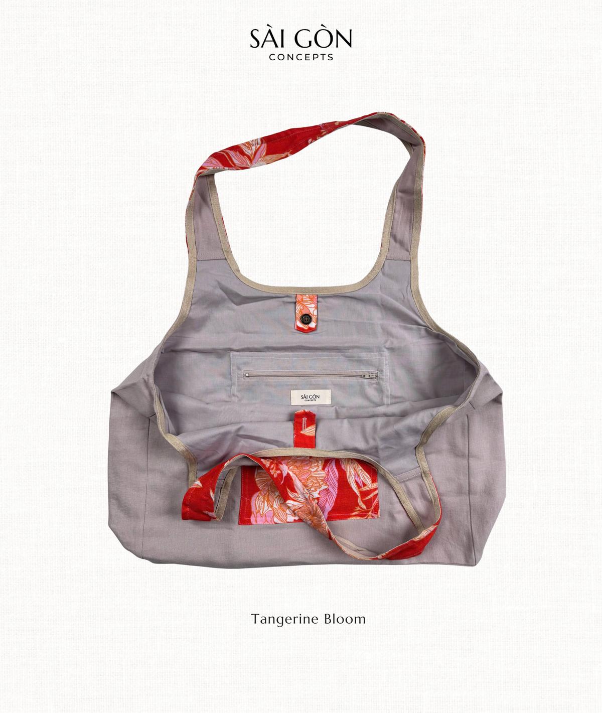 Tangerine Bloom - Natural Linen Beach Tote Bag