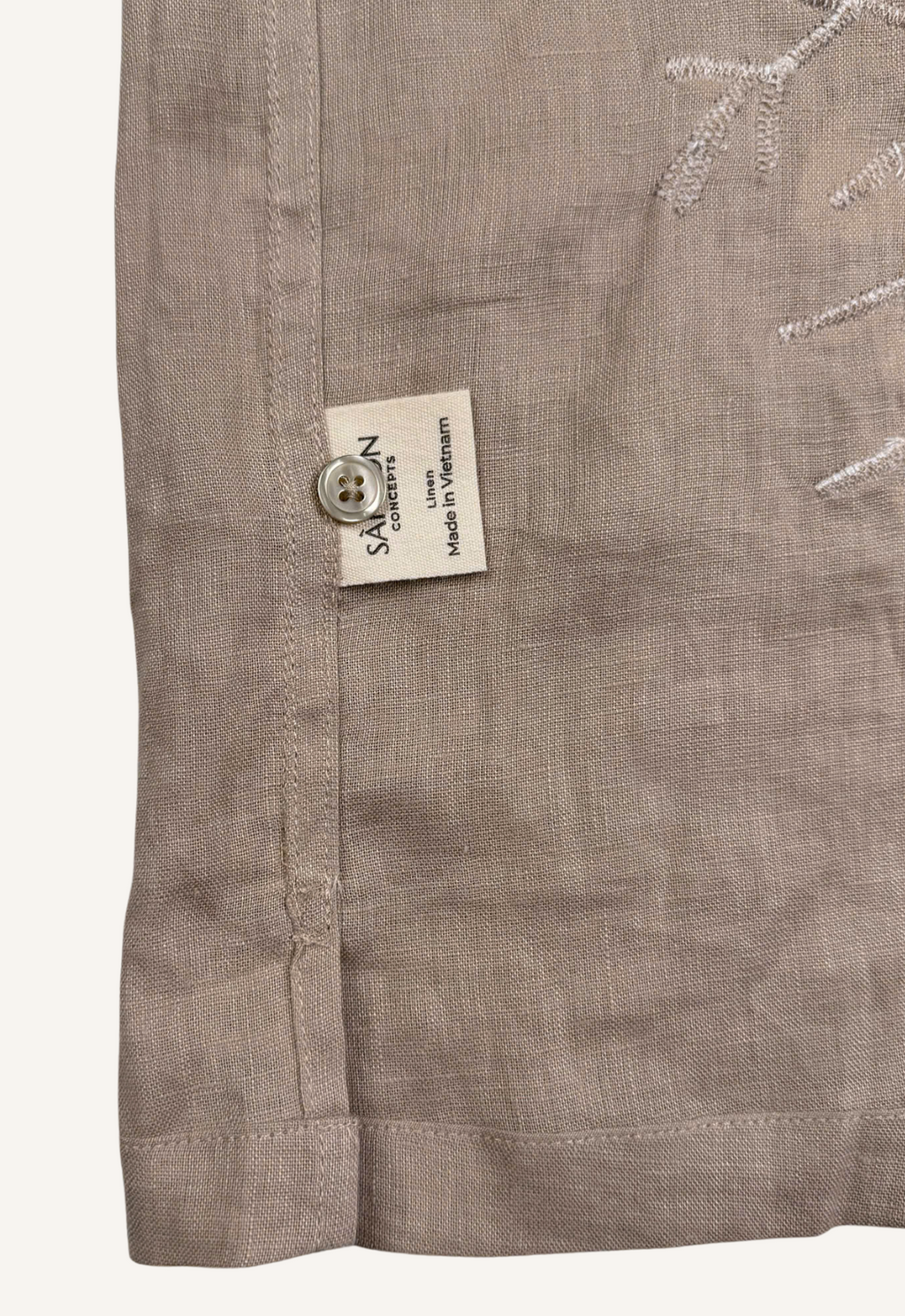 Taupe Lace - Linen Hawaiian Shirt with Lace Appliqué
