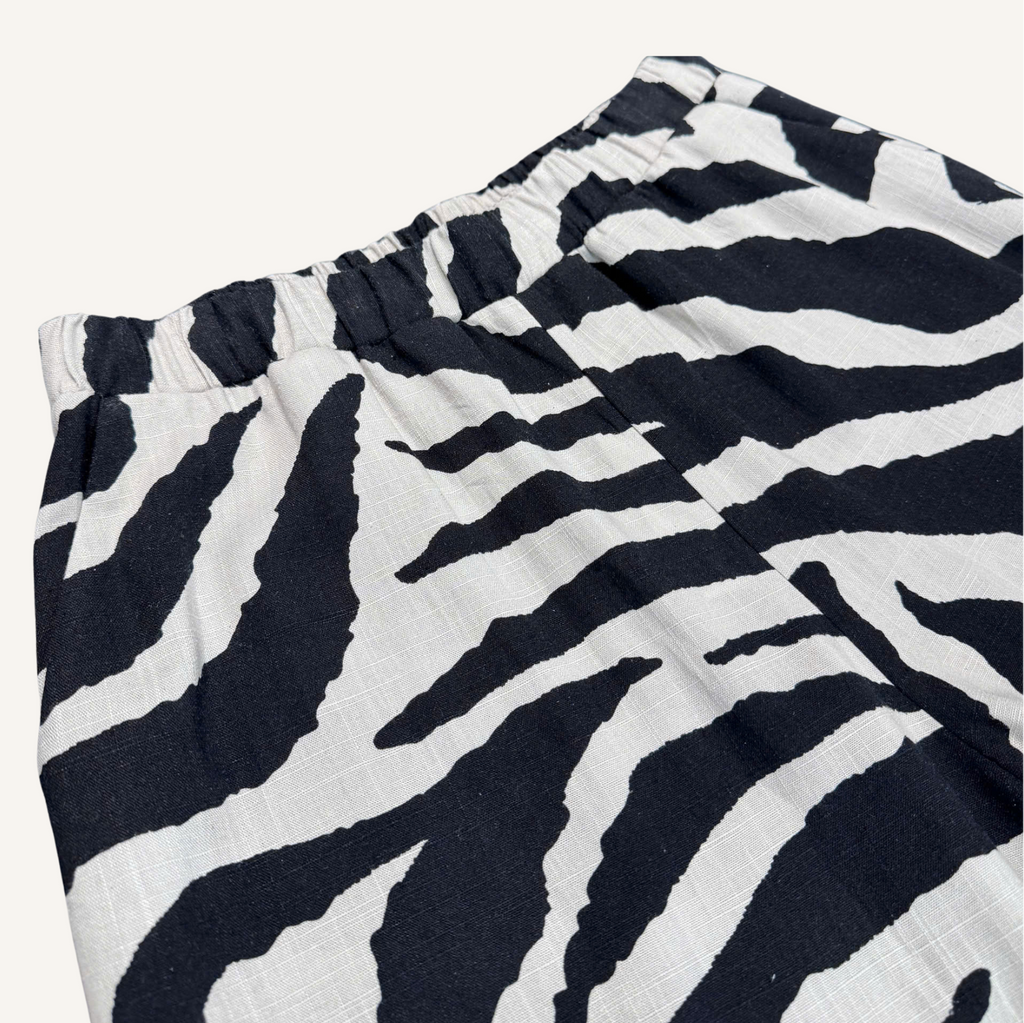 Zebra Muse - Linen-Cotton Wide Leg Pants Elastic Waist