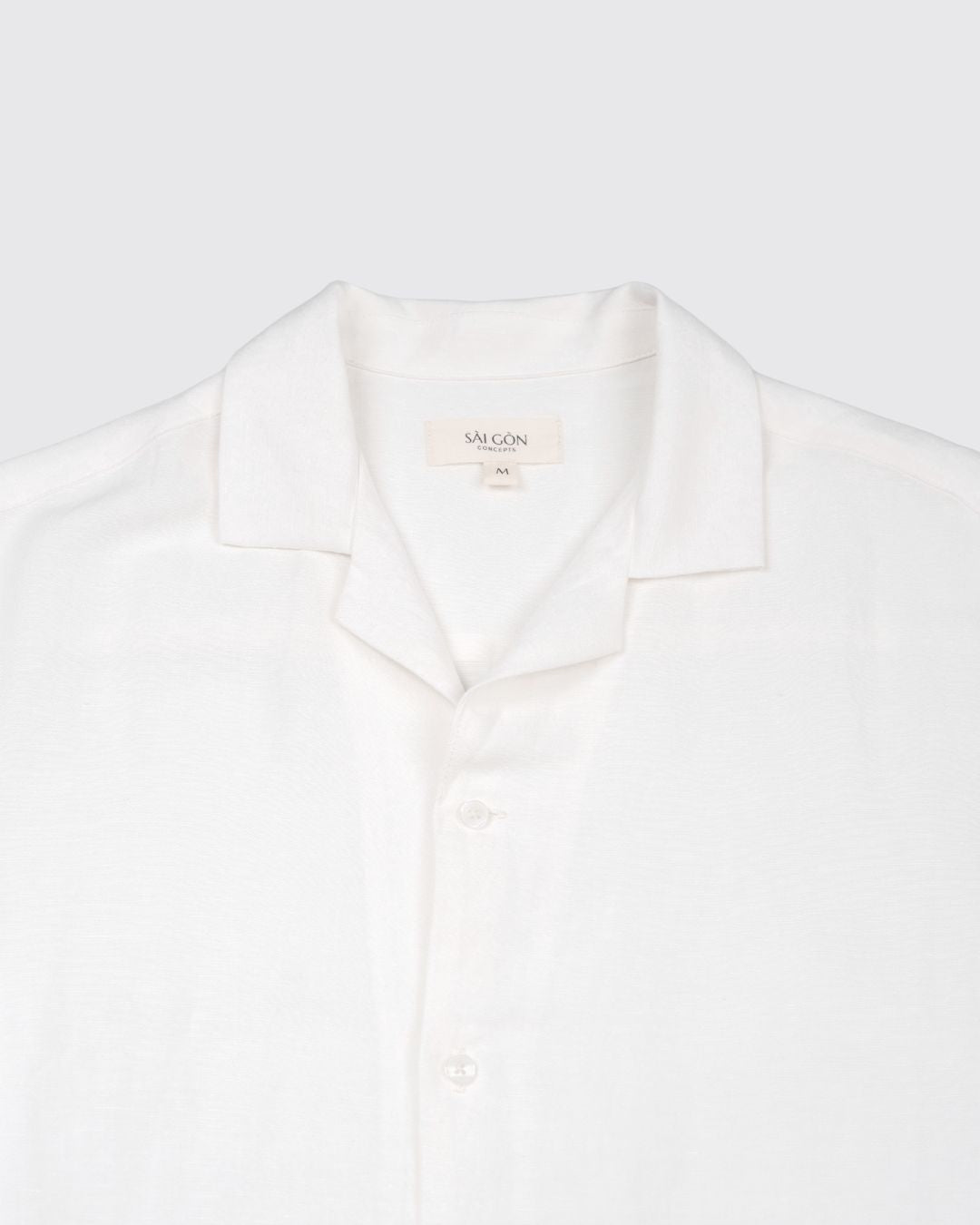 saigon concepts Hawaiian short sleeve aloha shirt 100% Linen shirt in natural white - front lay flat collar view