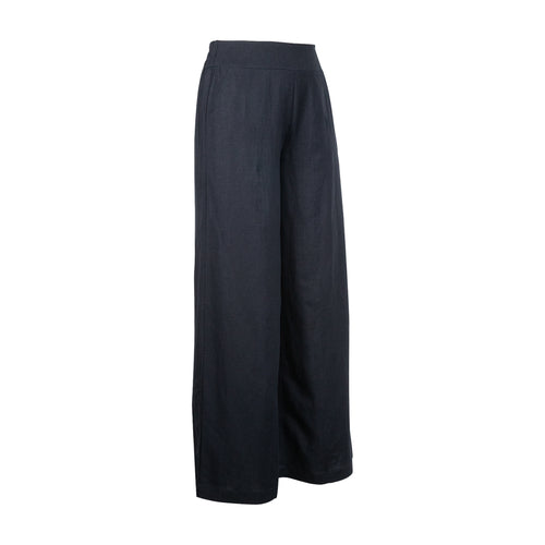 Ghost-mannequin front view of black wide-leg pants