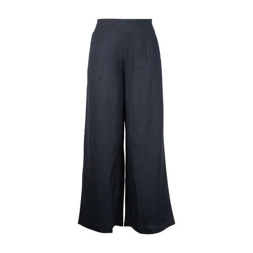 Ghost-mannequin front view of black wide-leg pants