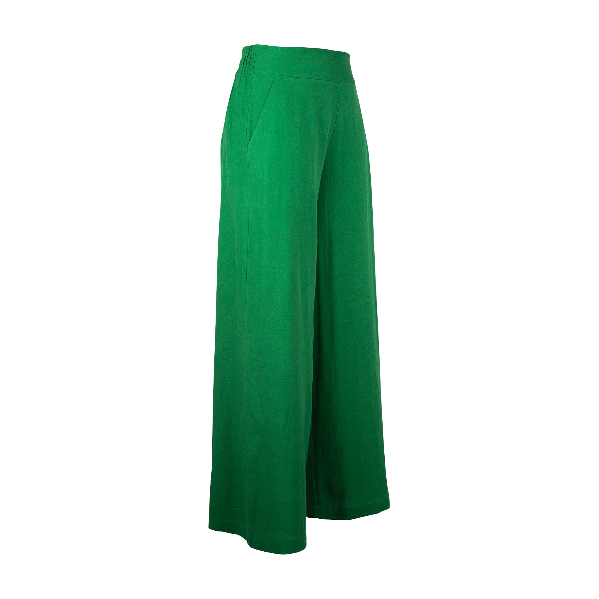 Pants - Green Wide Leg | Linen-Cotton | Elastic Back Waist