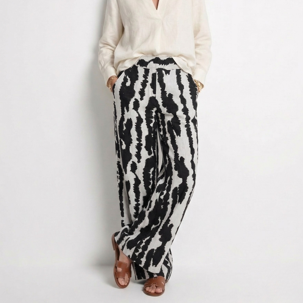 Brush Ink Print - 100% Linen - Wide Leg Pants