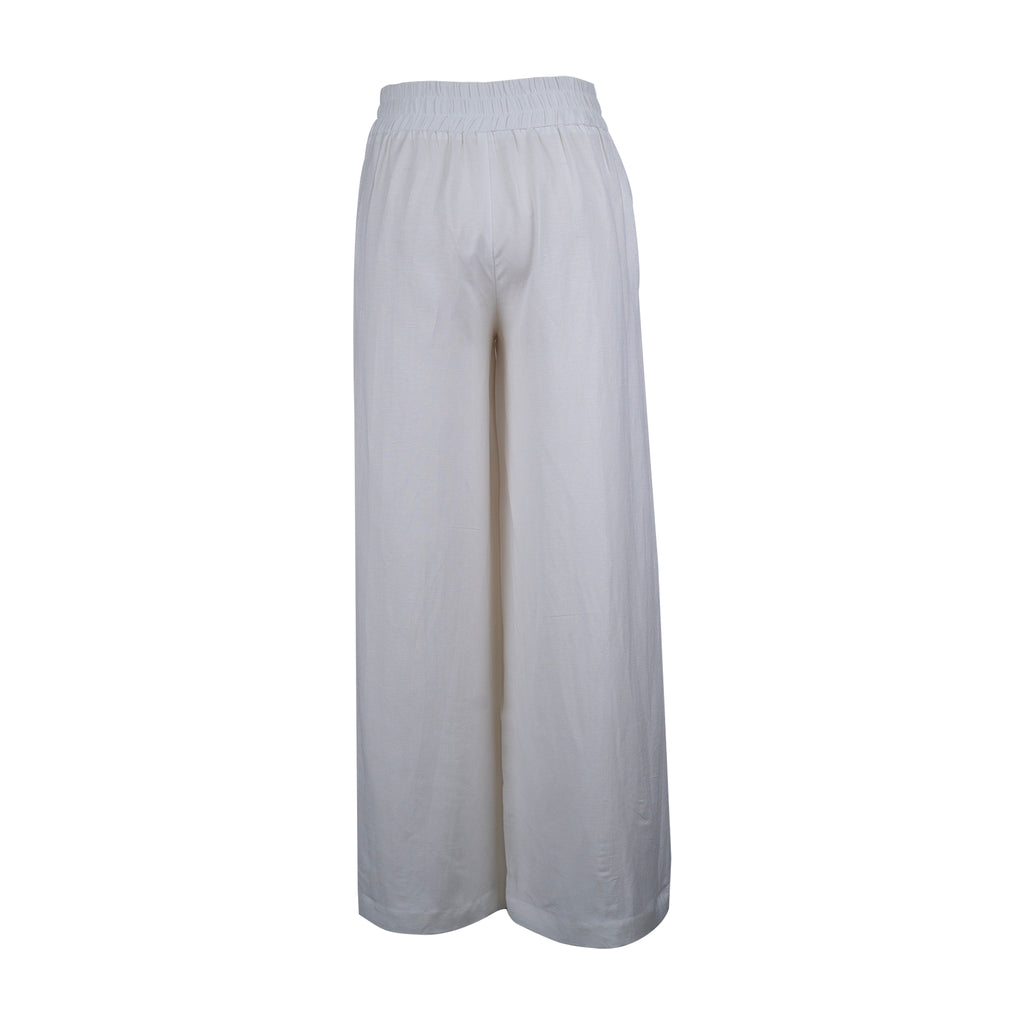Pants - White Wide Leg | 100% Linen | Elastic Back Waist