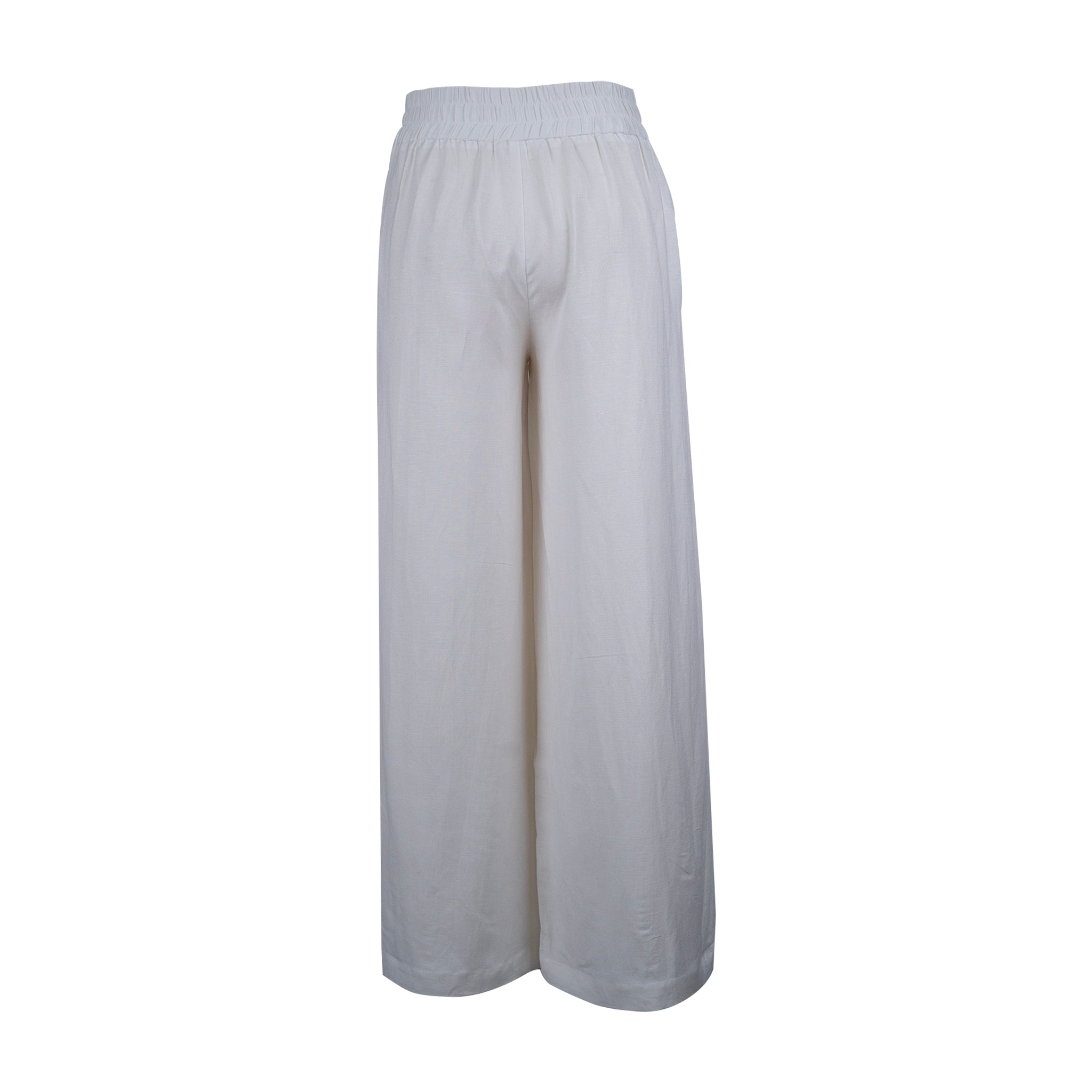 Pants - White Wide Leg | 100% Linen | Elastic Back Waist