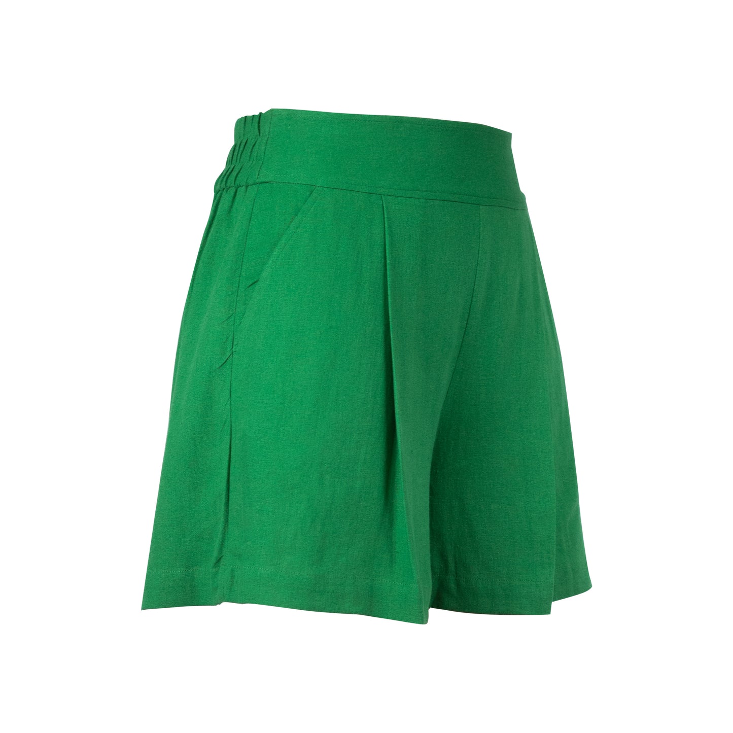 Shorts - Green Wide Leg | 100% Linen | Elastic Back Waist
