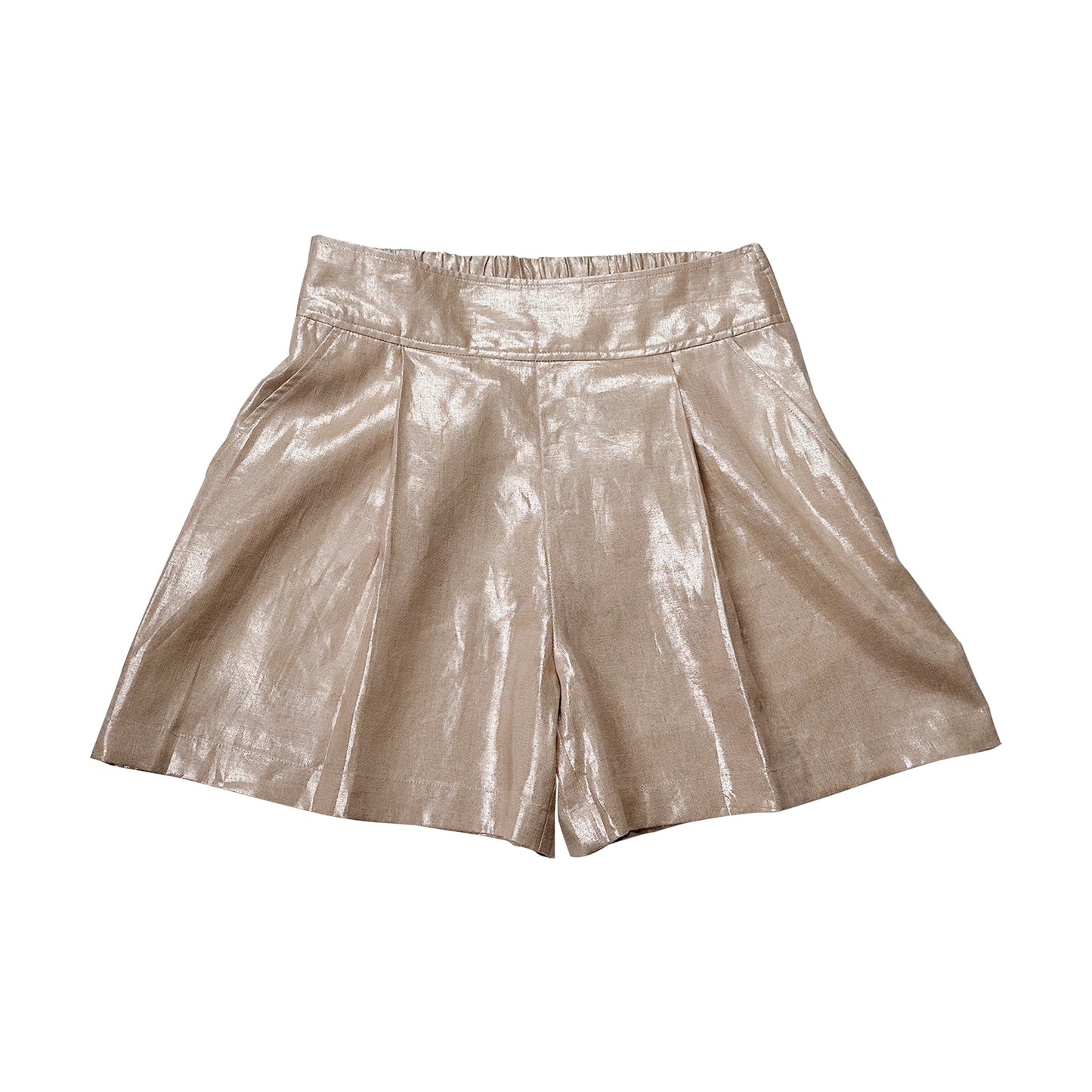 Champagne Aura – 100% Linen Wide-Leg Shorts