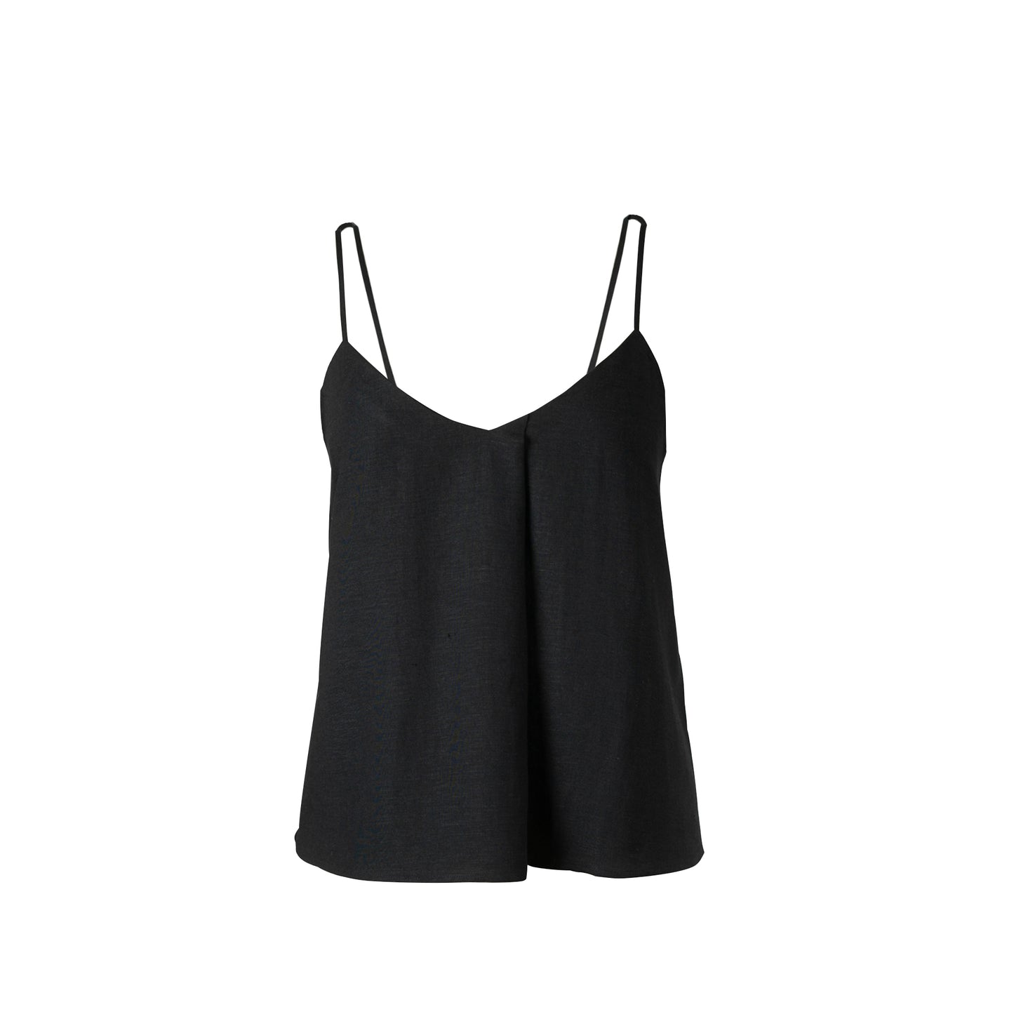 Black - 100% Linen - Pleated Cami Top