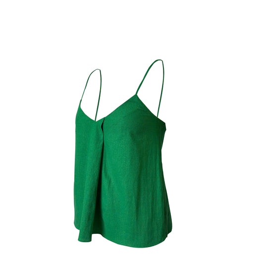 Green - 100% Linen - Pleated Cami Top