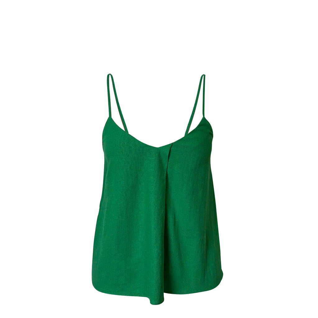 Green - 100% Linen - Pleated Cami Top