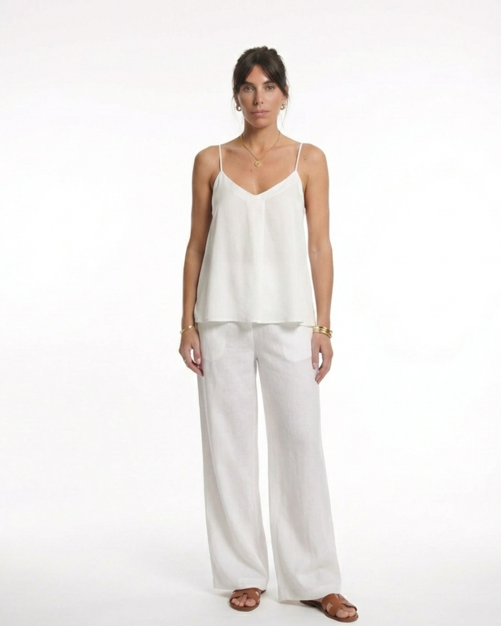 White - 100% Linen - Pleated Cami Top