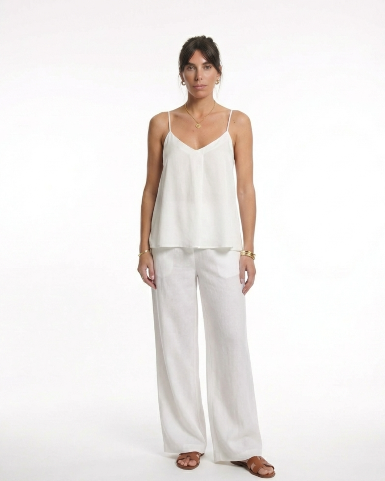 White - 100% Linen - Pleated Cami Top
