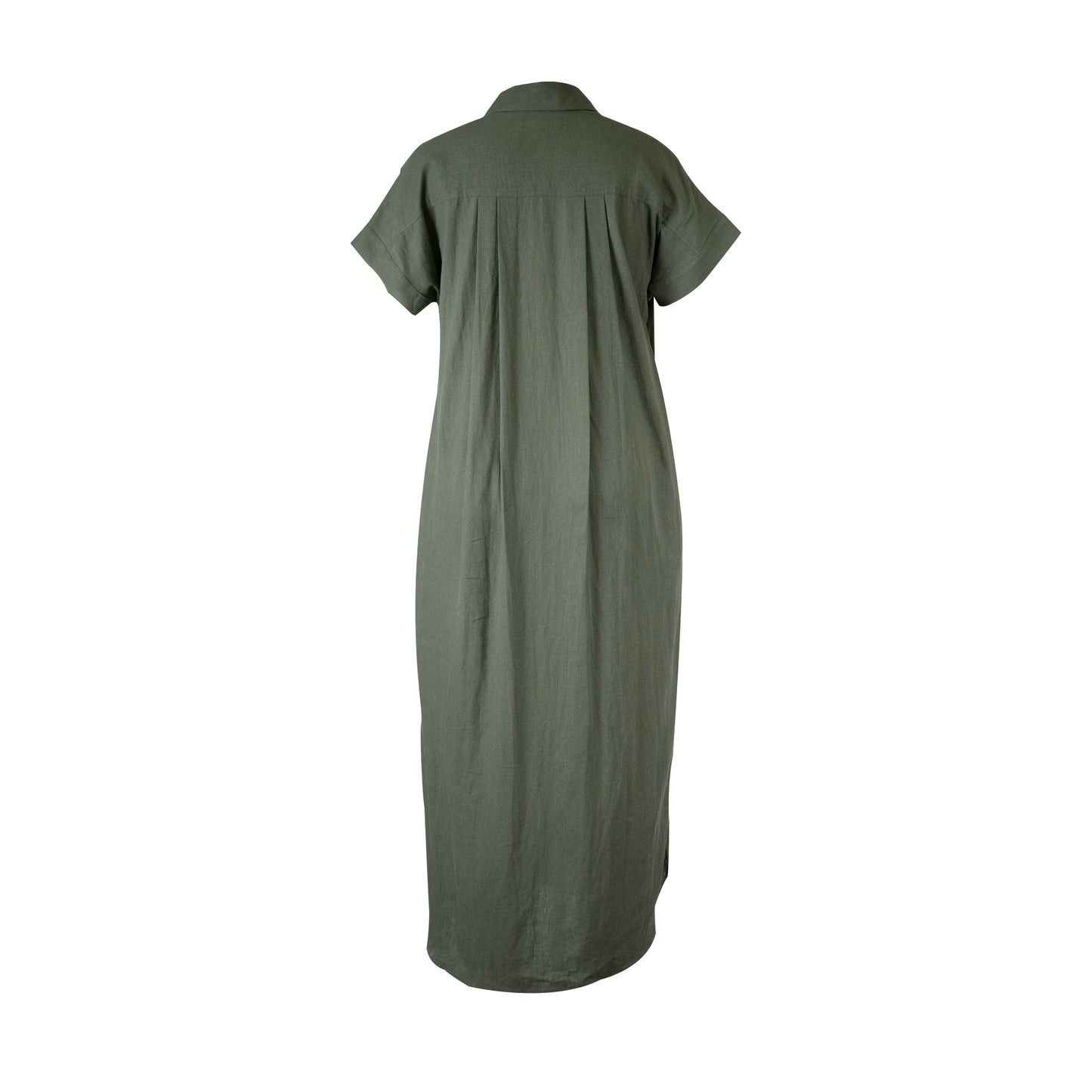 Saigon Concepts Army Green linen maxi shirt dress - full length back 3D maniquinn view