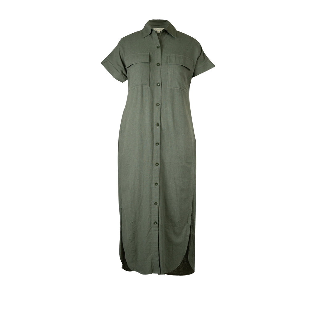 Linen Maxi Shirt Dress - Army Green02