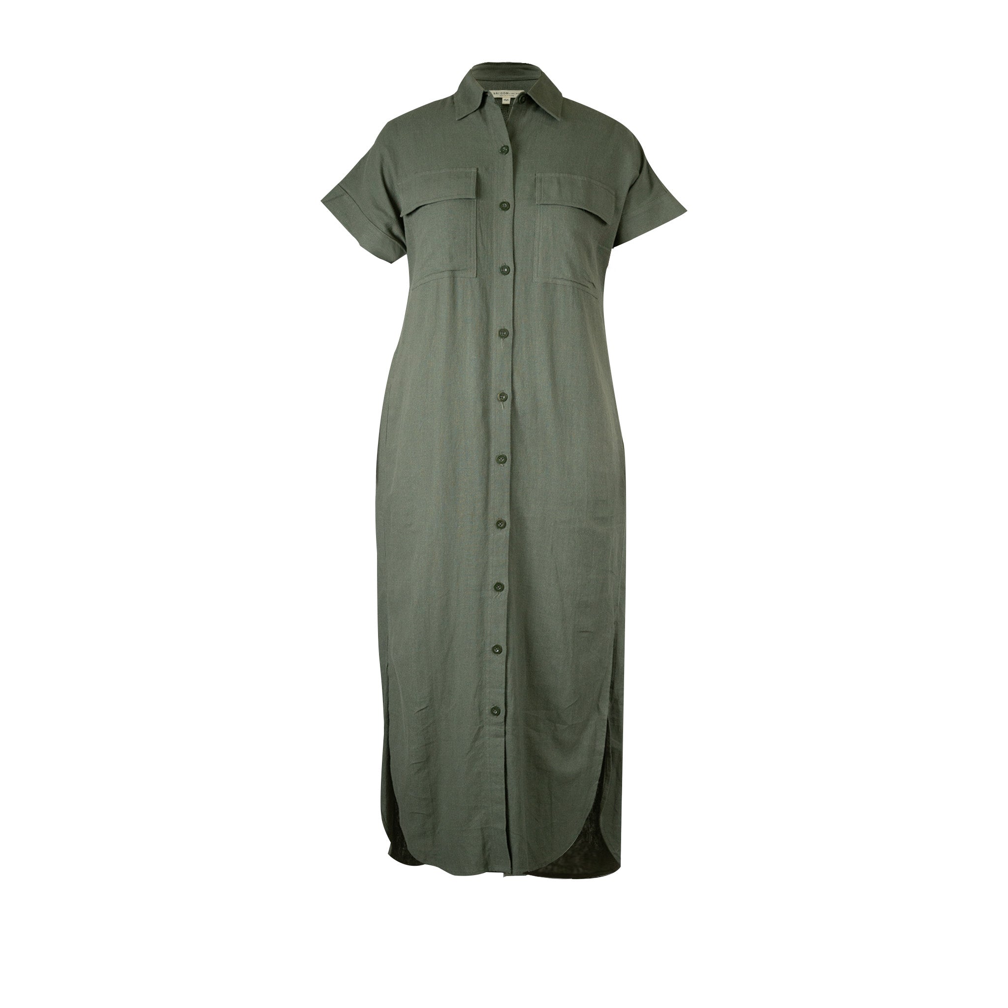 Linen Maxi Shirt Dress - Army Green02