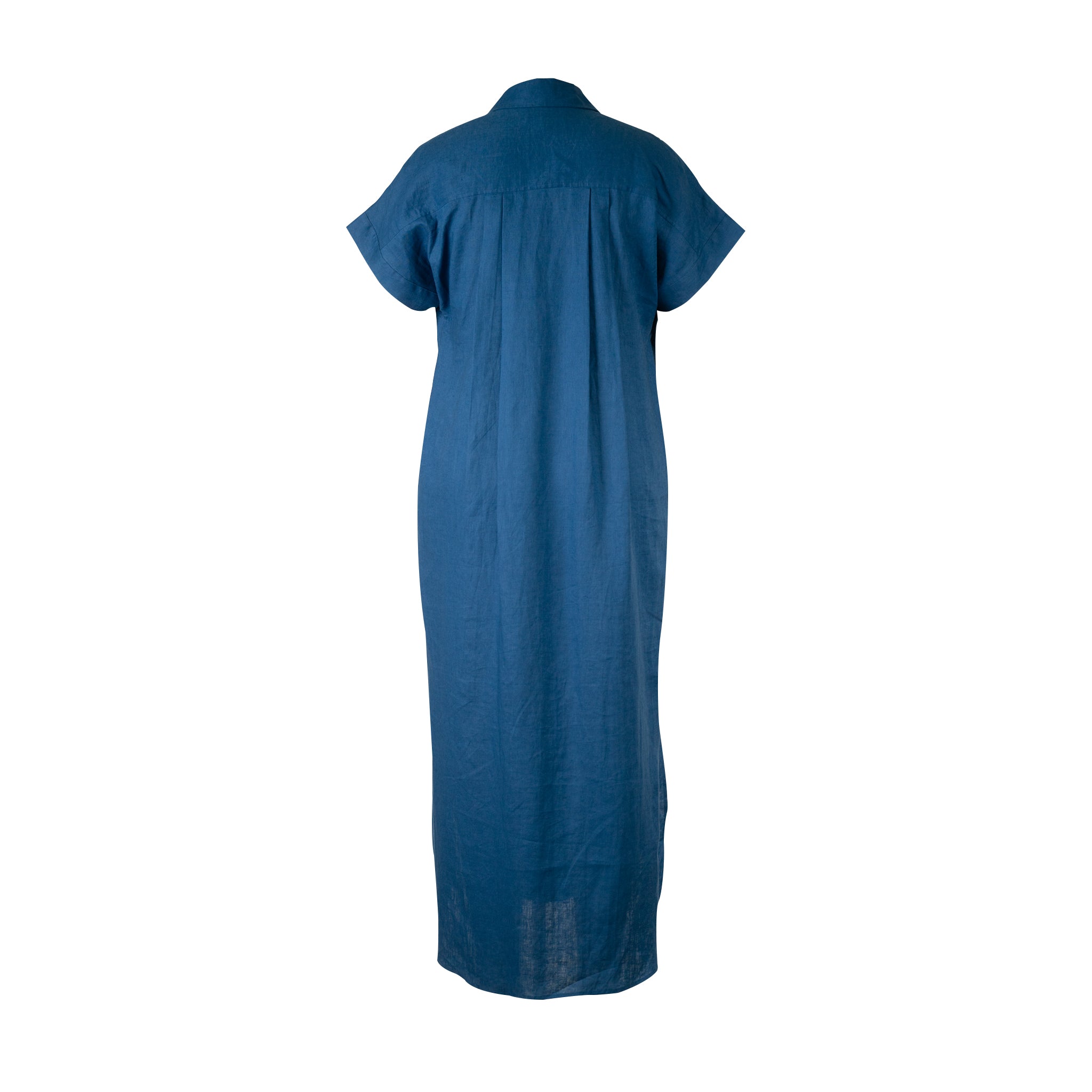 Mid Blue - 100% Linen Maxi Shirt Dress