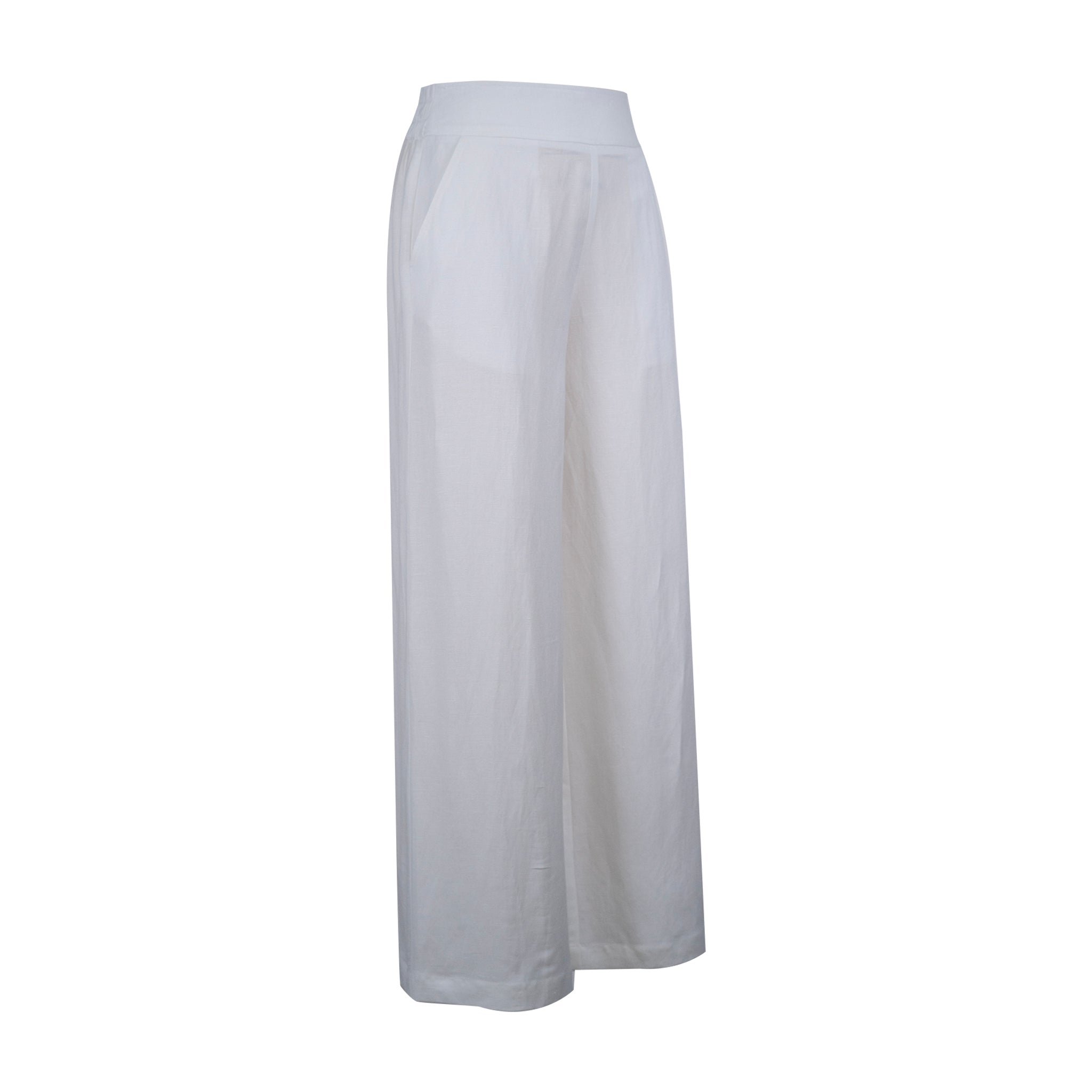 Pants - White Wide Leg | 100% Linen | Elastic Back Waist