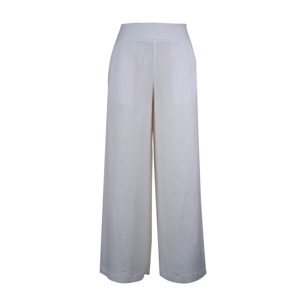 Pants - White Wide Leg | 100% Linen | Elastic Back Waist
