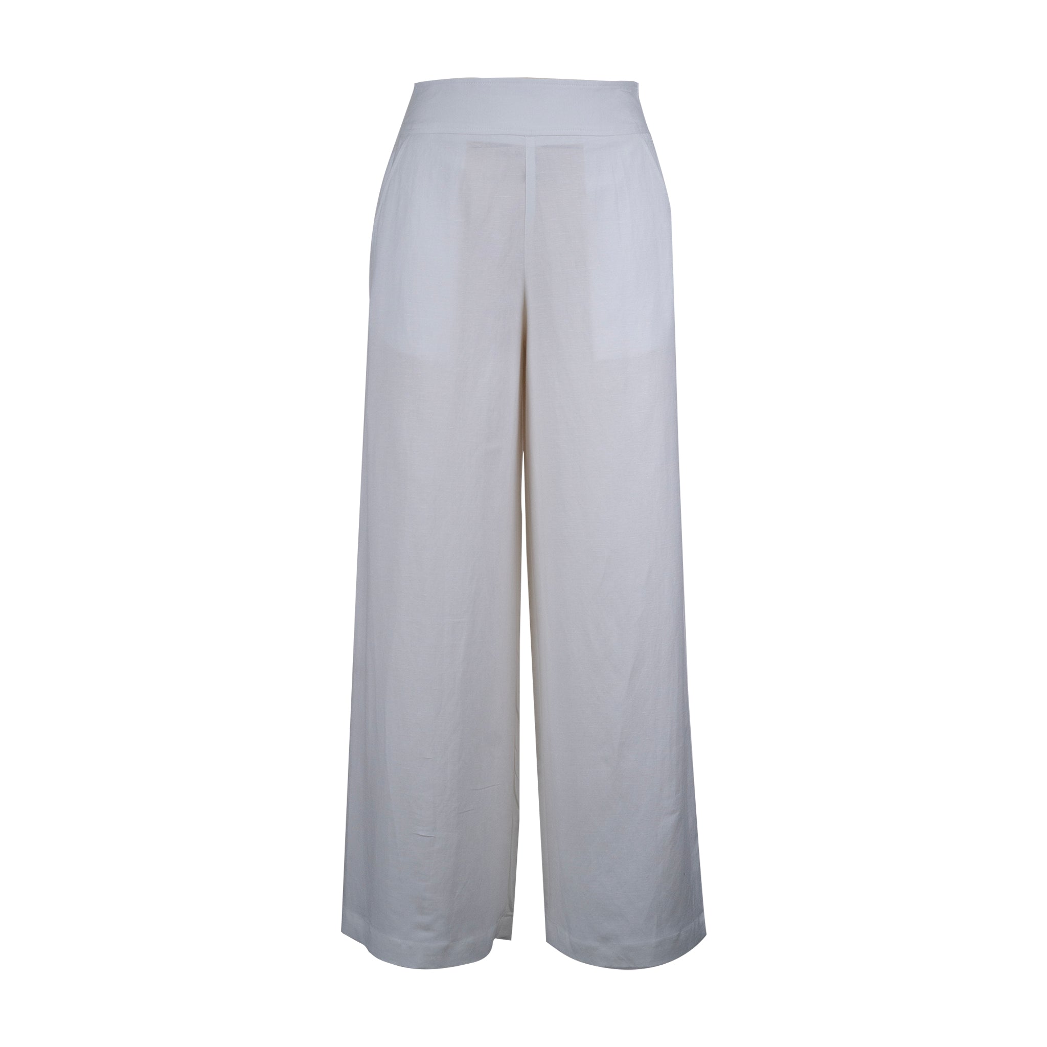 Pants - White Wide Leg | 100% Linen | Elastic Back Waist