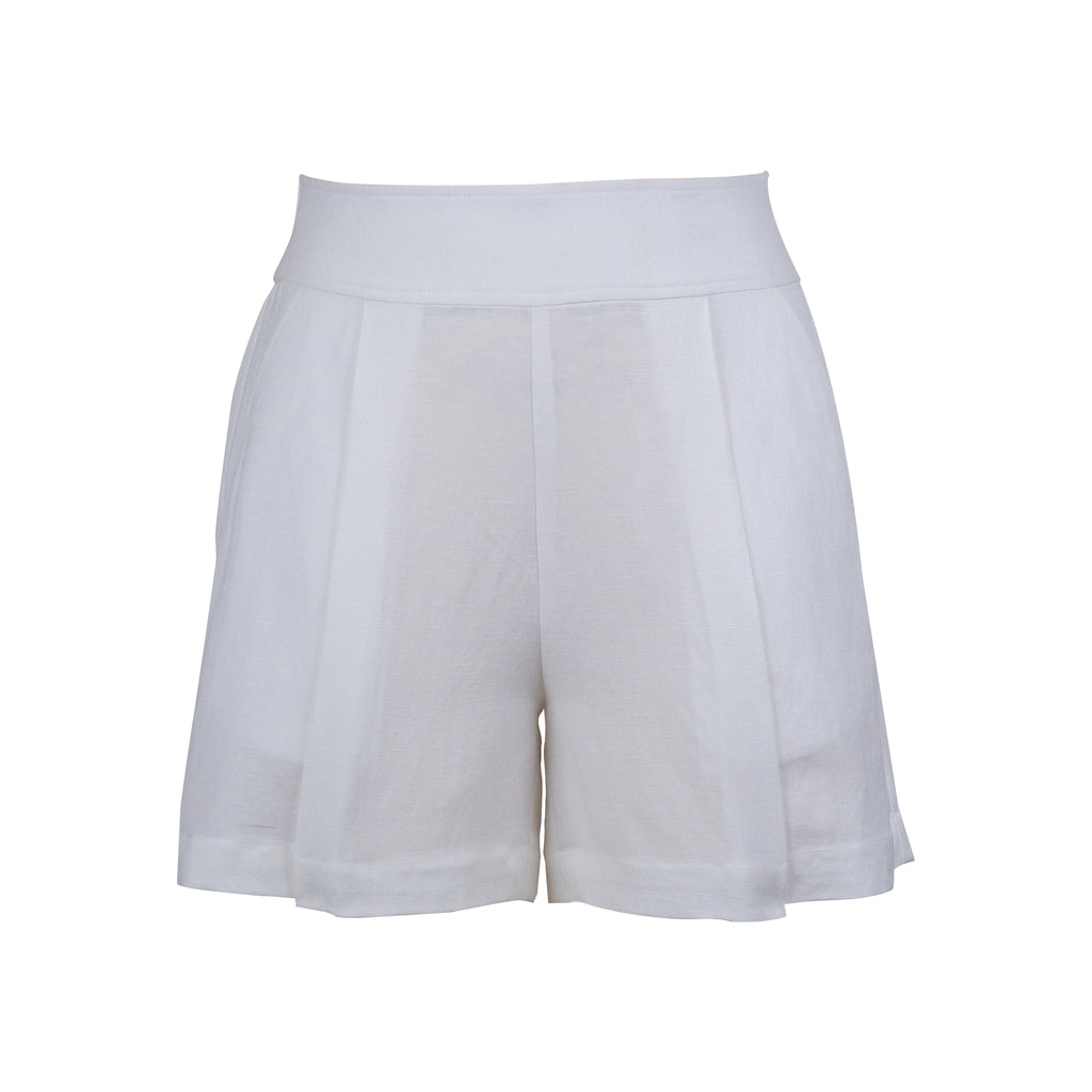 Shorts - White Wide Leg | 100% Linen | Elastic Back Waist