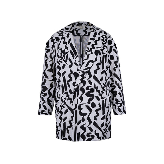 Urban Canvas Oversized Linen Jacket | Black & White Abstract Print