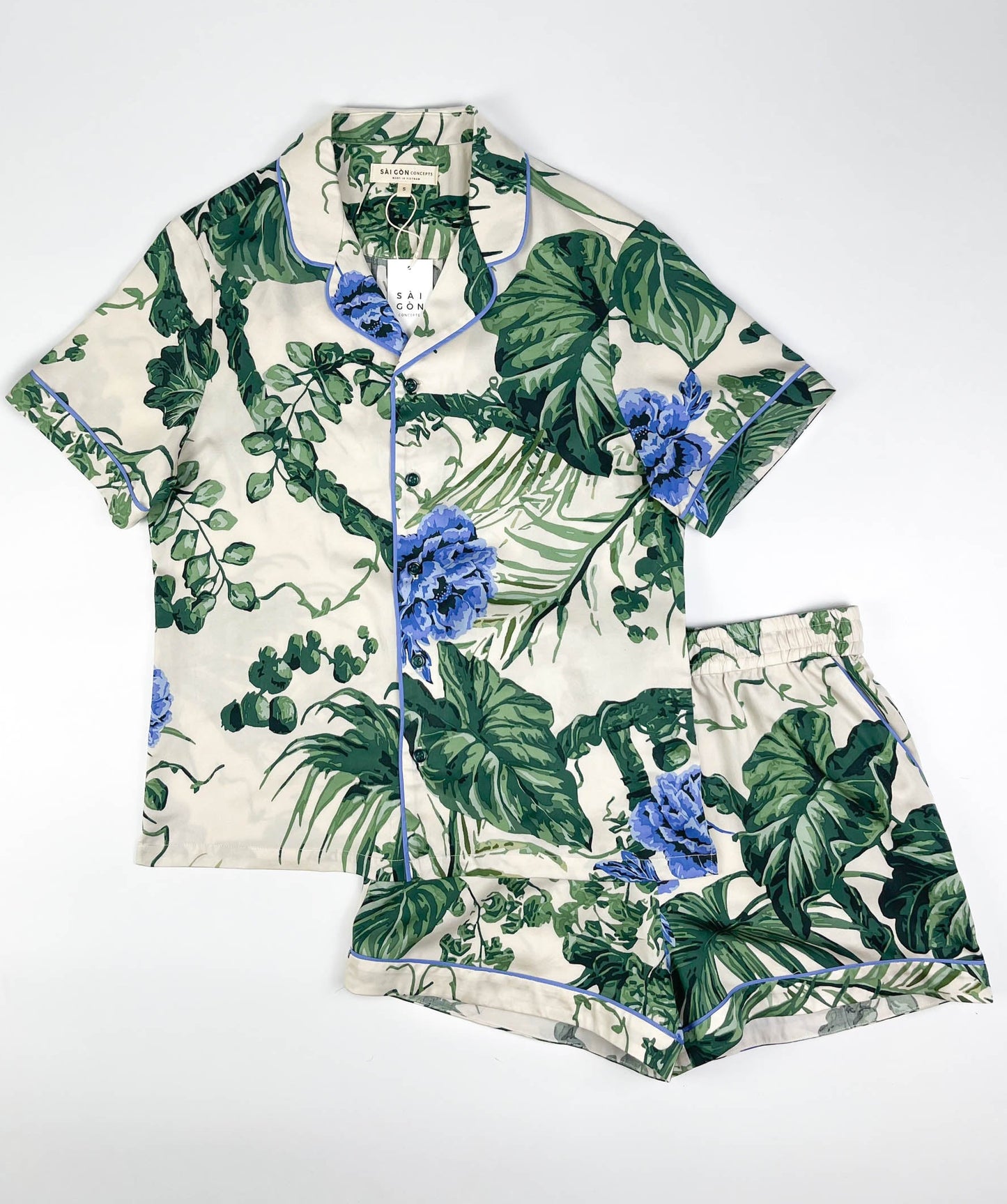 Lounge Pyjama Top Short Sleeve 100% Tencel - Verdure Bloom