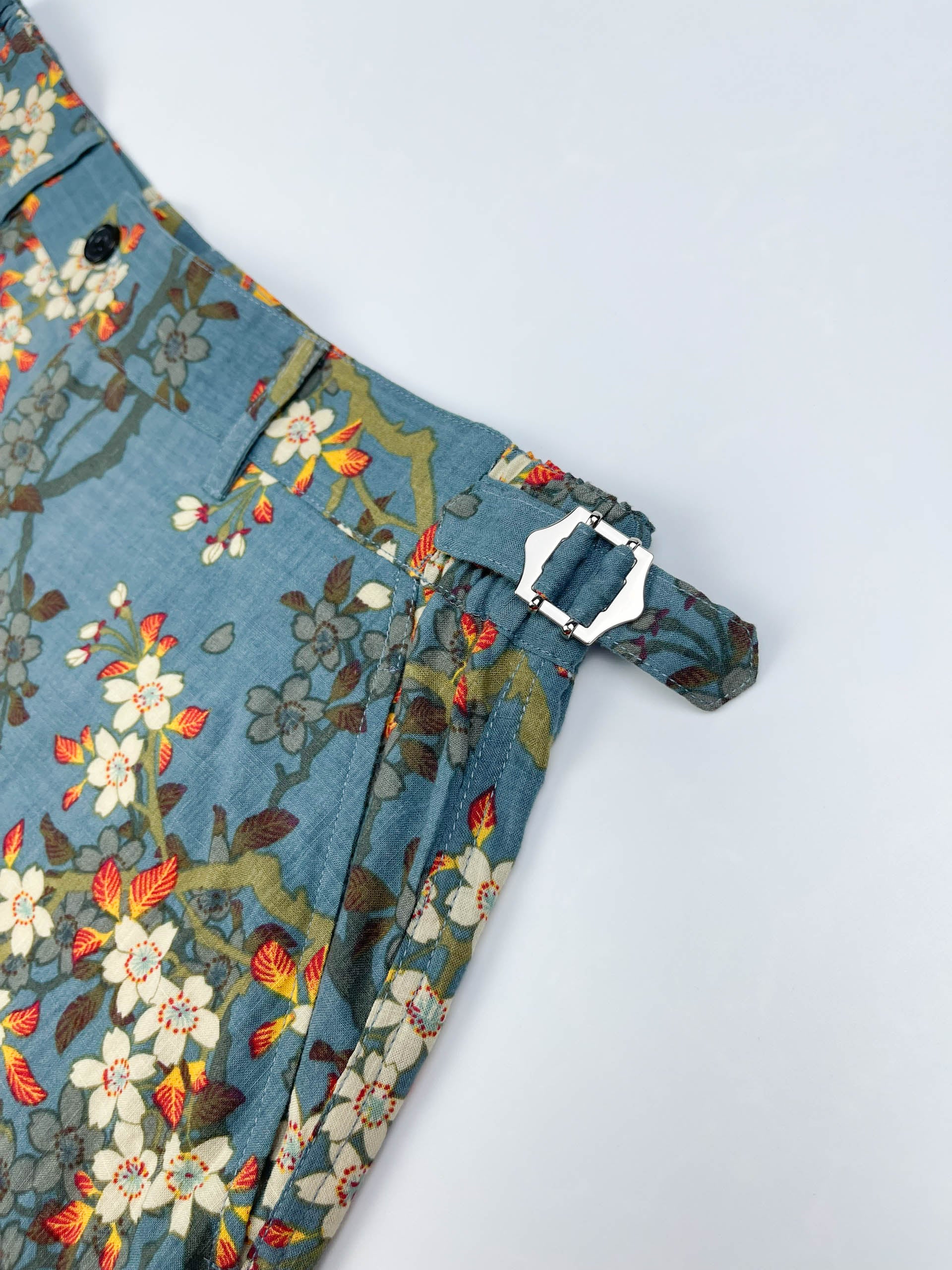 Teal Blue Blossom - Linen-Cotton Cabana Shorts