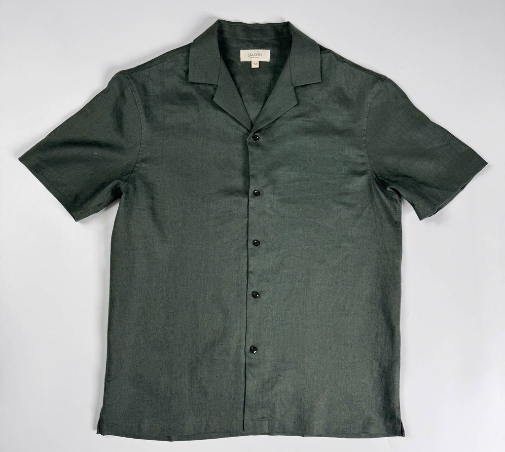 Deep Army - 100% Linen Hawaiian Shirt