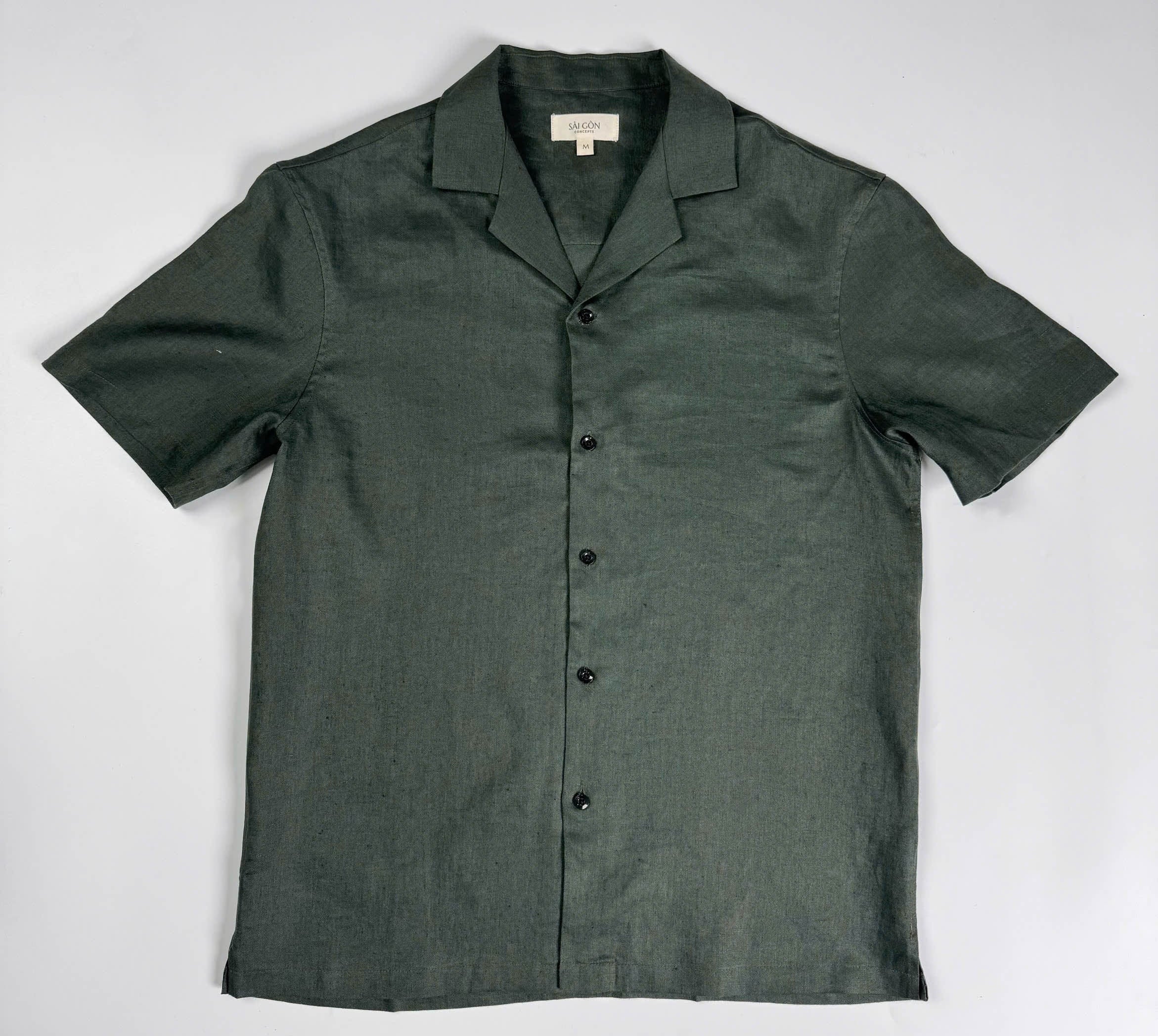Deep Army - 100% Linen Hawaiian Shirt