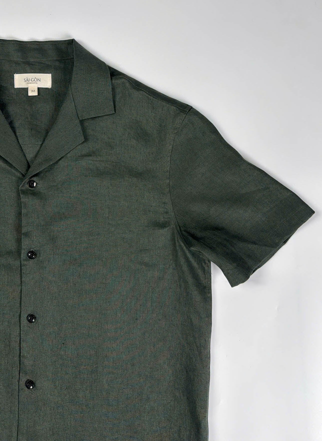 Deep Army - 100% Linen Hawaiian Shirt