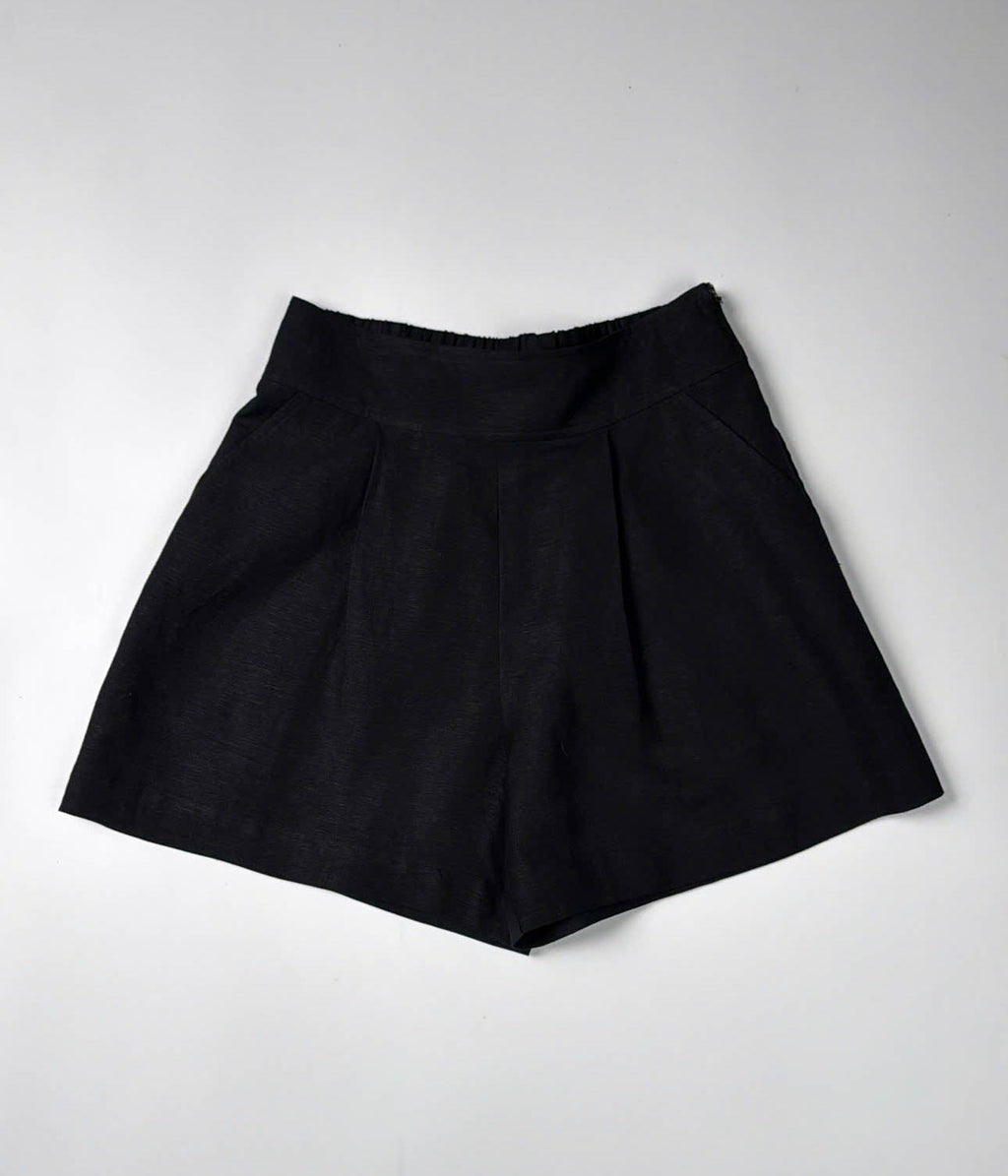 Shorts - Black Wide Leg | 100% Linen | Elastic Back Waist