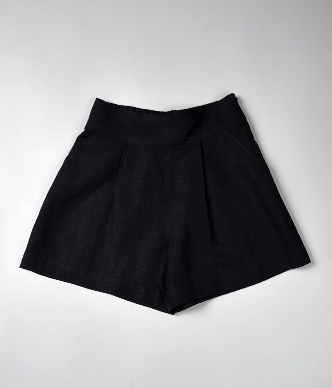 Shorts - Black Wide Leg | 100% Linen | Elastic Back Waist