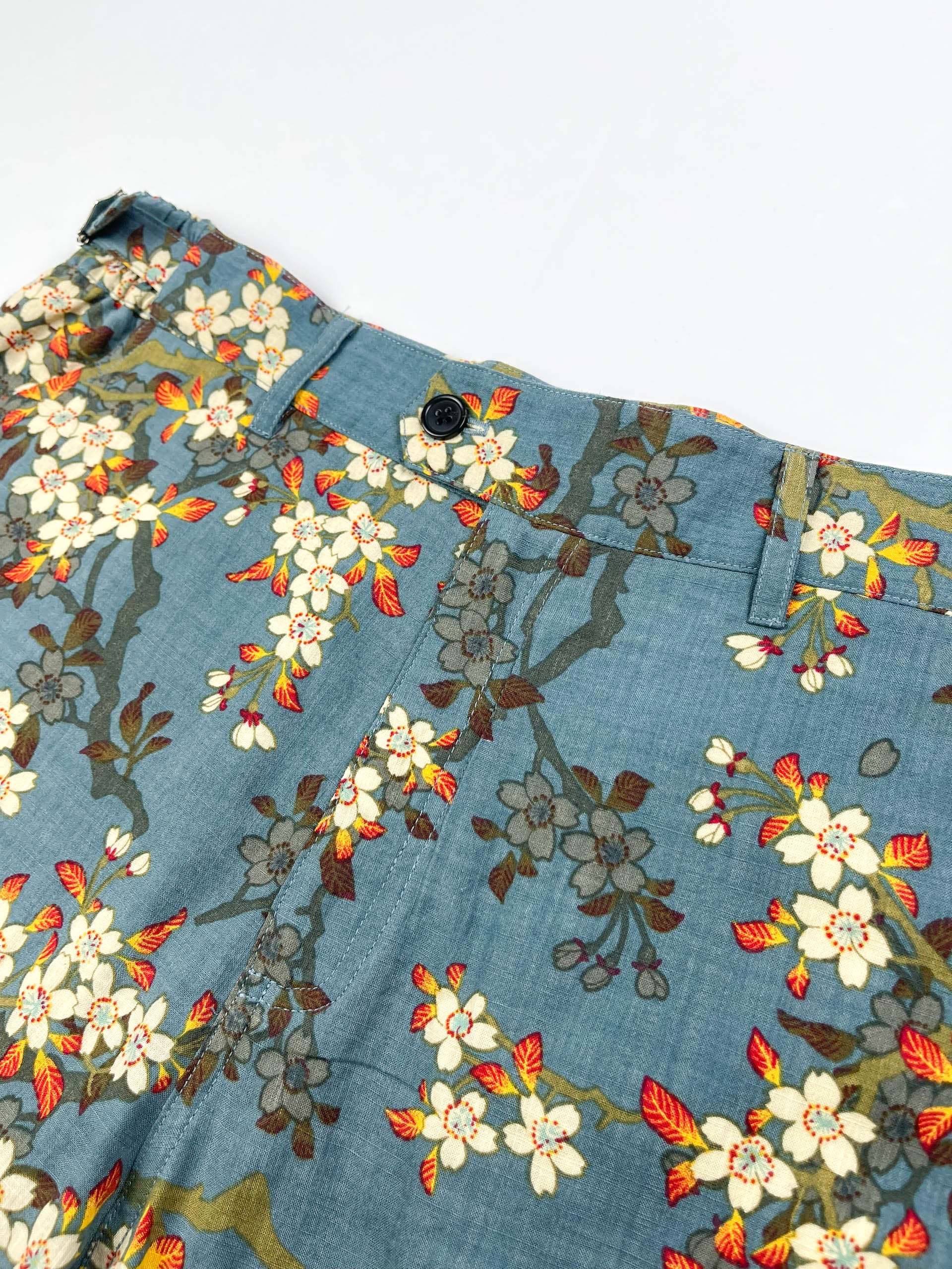 Teal Blue Blossom - Linen-Cotton Cabana Shorts